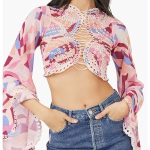 Free People Eyes on You Bell Sleeve Eyelet Mesh Crop Top